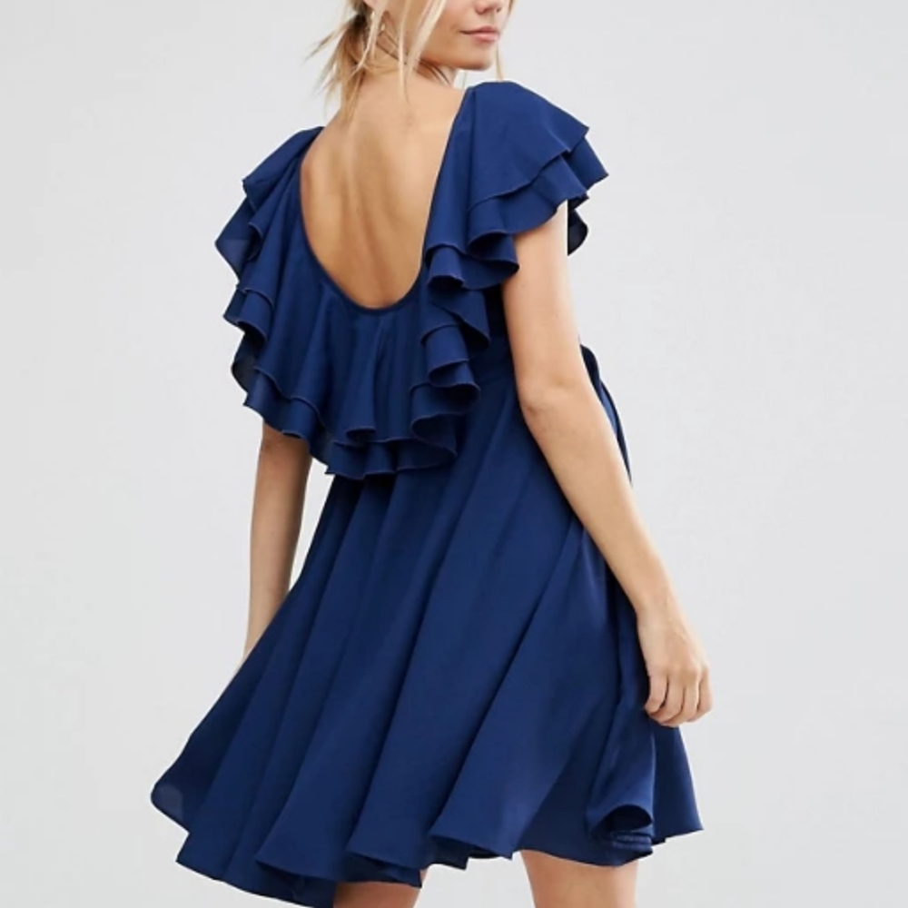 ASOS Soft Ruffle Low Back Skater Mini Dress